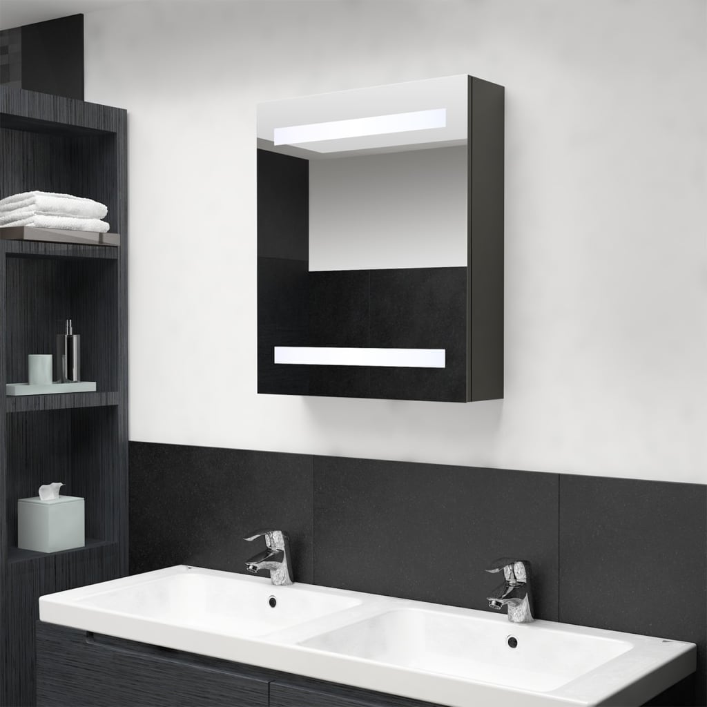 vidaXL Armoire de salle de bain à miroir LED Anthracite 50x14x60 cm