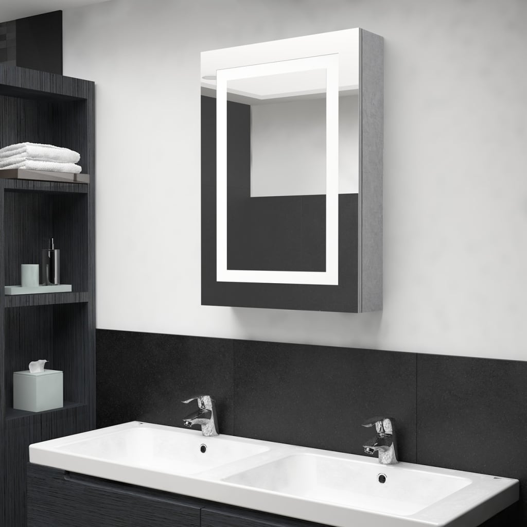 vidaXL badeværelsesskab m. spejl + LED-lys 50x13x70 cm betongrå