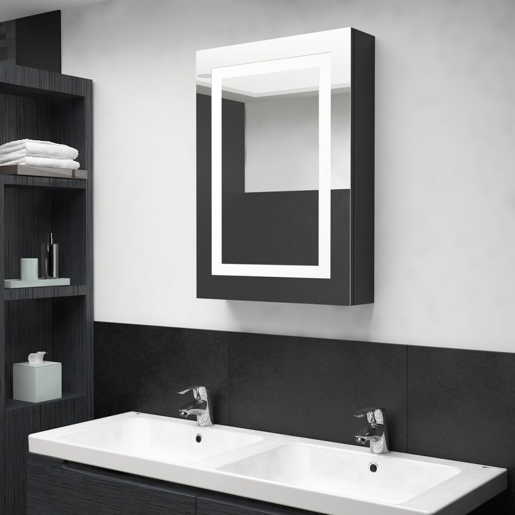 vidaXL Badkamerkast met spiegel en LED 50x13x70 cm glanzend zwart