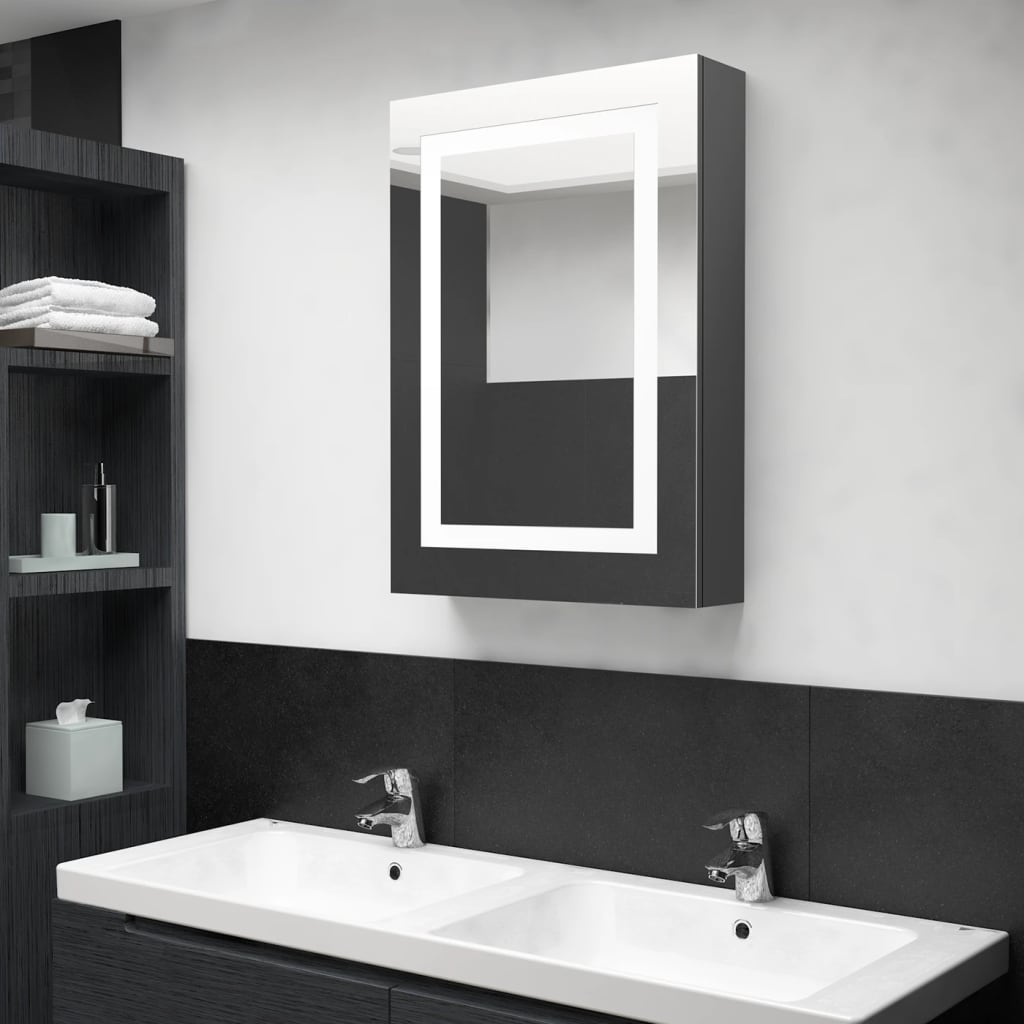 vidaXL badeværelsesskab med spejl + LED-lys 50x13x70 cm blank grå