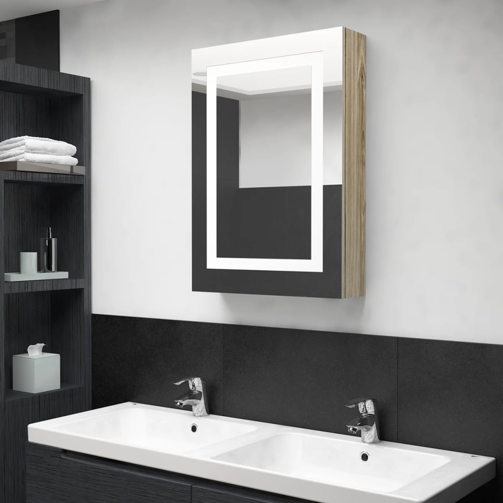 vidaXL Dulap de baie cu oglindă și LED, stejar, 50x13x70 cm vidaXL