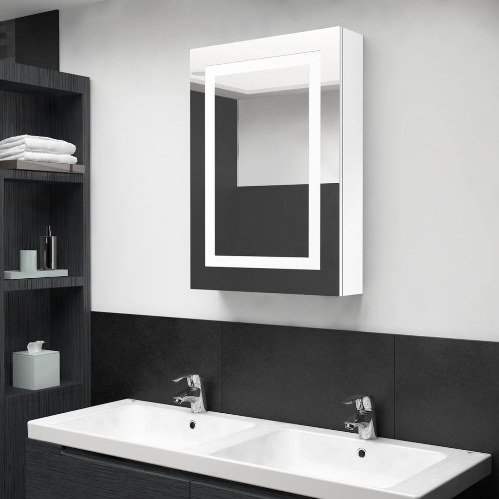 vidaXL Badkamerkast met spiegel en LED 50x13x70 cm glanzend wit