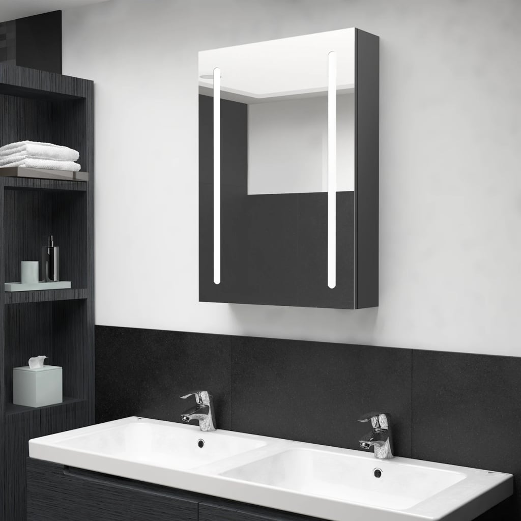 vidaXL badeværelsesskab med spejl + LED-lys 50x13x70 cm grå