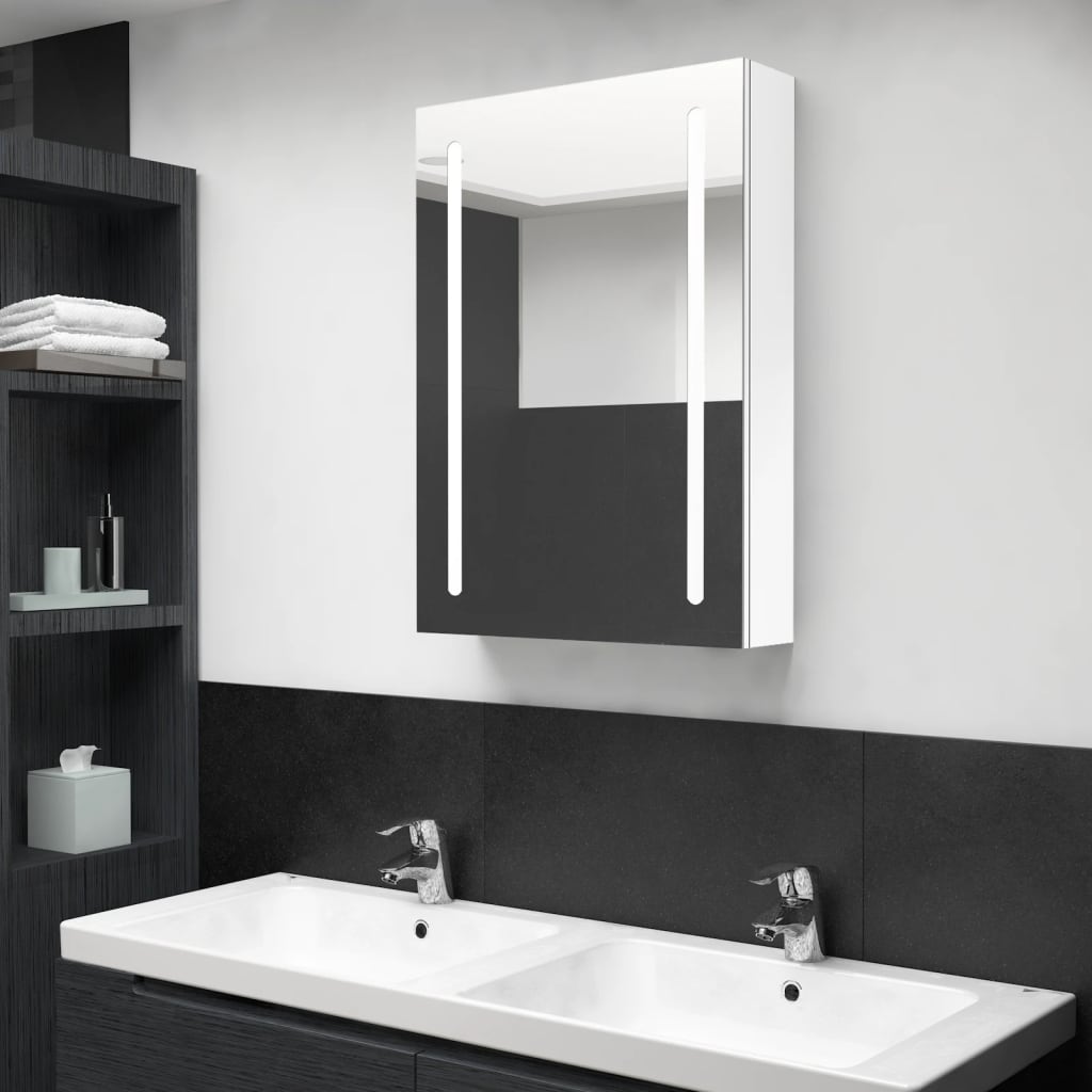 vidaXL Dulap de baie cu oglindă și LED, alb strălucitor, 50x13x70 cm vidaXL