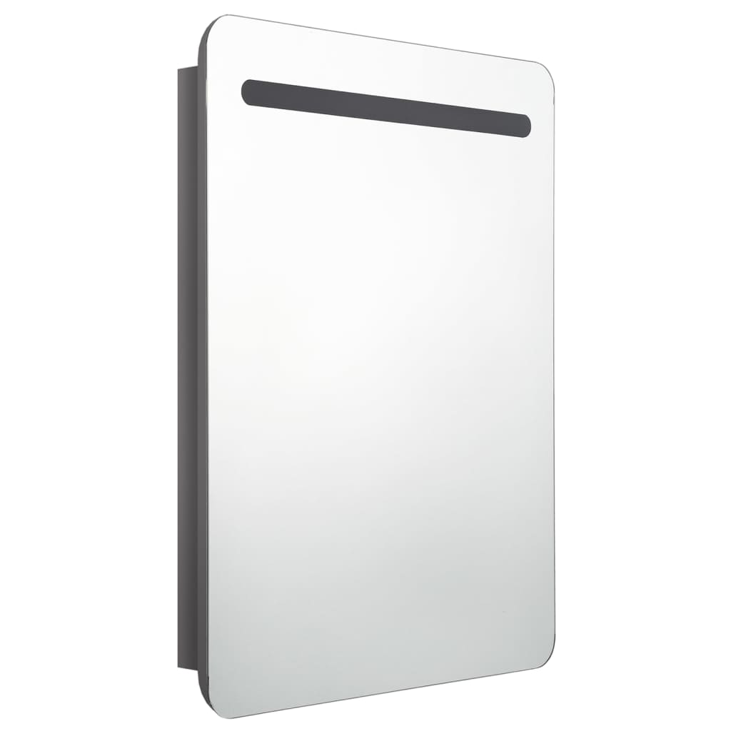 vidaXL LED шкаф с огледало за баня, сияйно сиво, 60x11x80 см