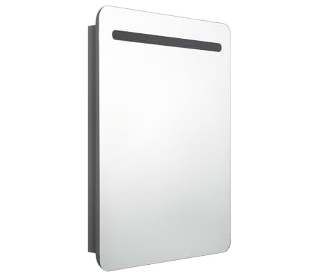 vidaXL LED шкаф с огледало за баня, сияйно сиво, 60x11x80 см