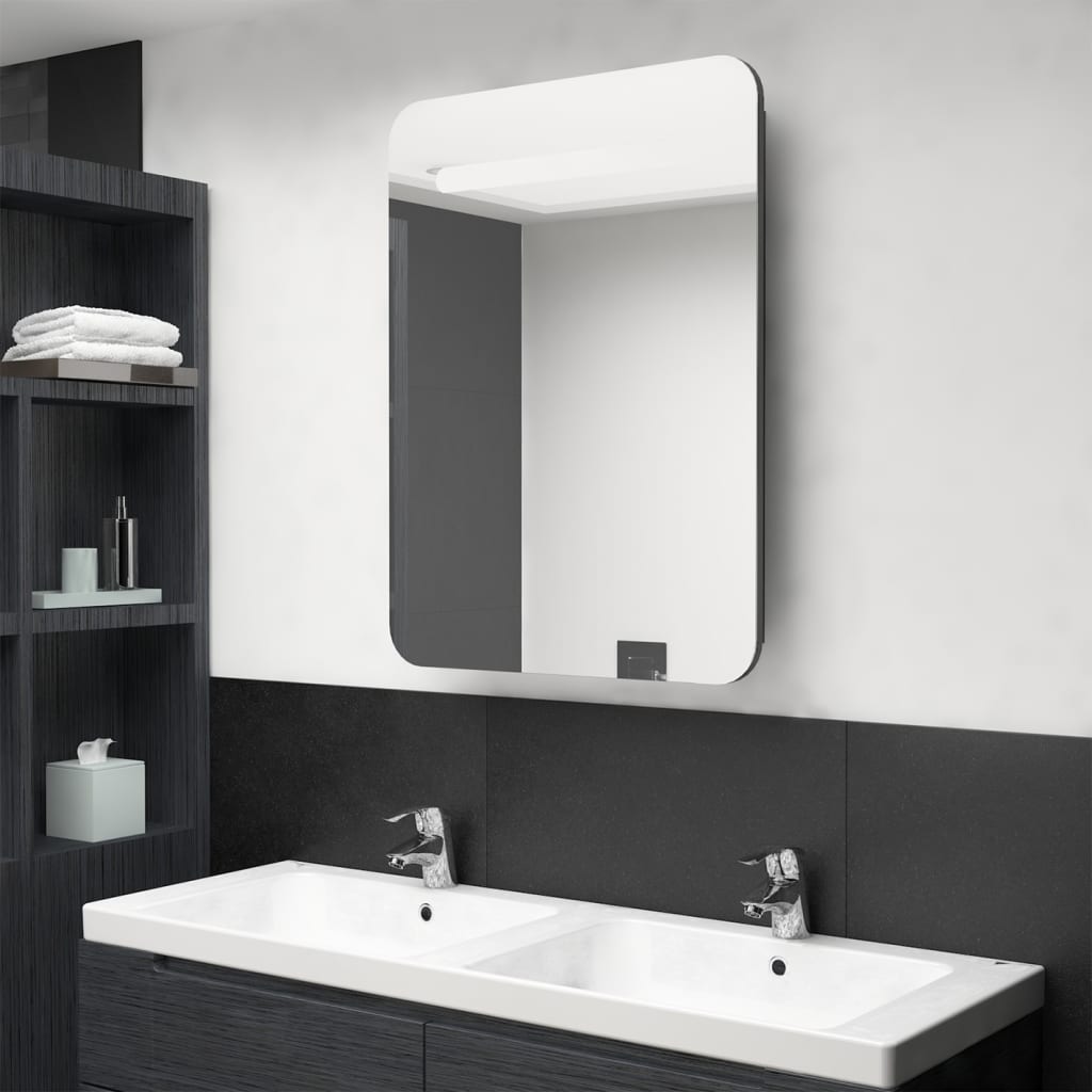 vidaXL badeværelsesskab m. spejl + LED-lys 80 cm skinnende grå
