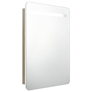 vidaXL LED-idega vannitoa peegelkapp, valge ja tamm, 60 x 11 x 80 cm
