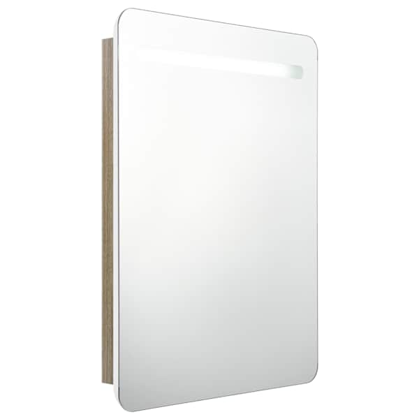 vidaXL LED-idega vannitoa peegelkapp, valge ja tamm, 60 x 11 x 80 cm