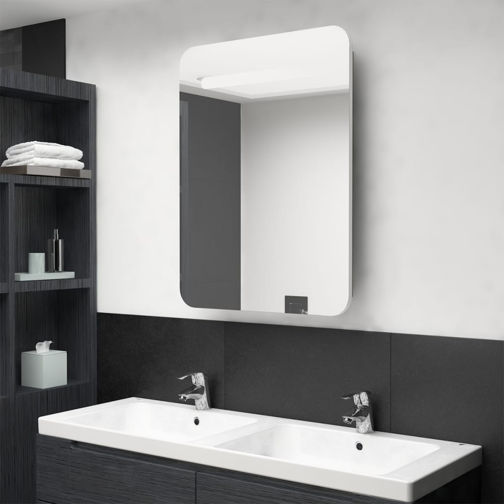 vidaXL badeværelsesskab med spejl + LED-lys 60x11x80 cm hvid og egetræ