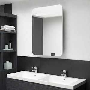 LED koupelnová skříňka se zrcadlem bílá a dub 60 x 11 x 80 cm - obrázek 1