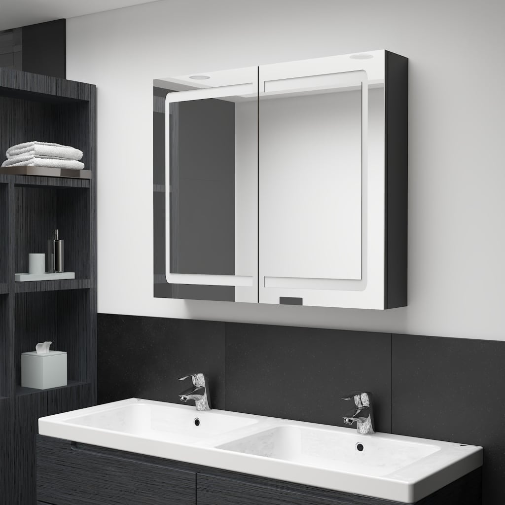 LED koupelnová skříňka se zrcadlem zářivě černá 80 x 12 x 68 cm