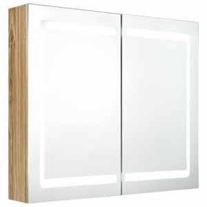vidaXL LED vannitoa peegelkapp, tamm, 80 x 12 x 68 cm