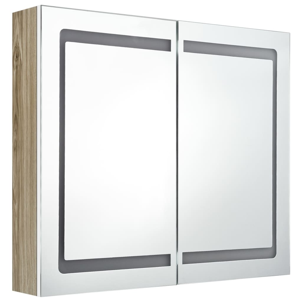 LED koupelnová skříňka se zrcadlem bílá a dub 80 x 12 x 68 cm