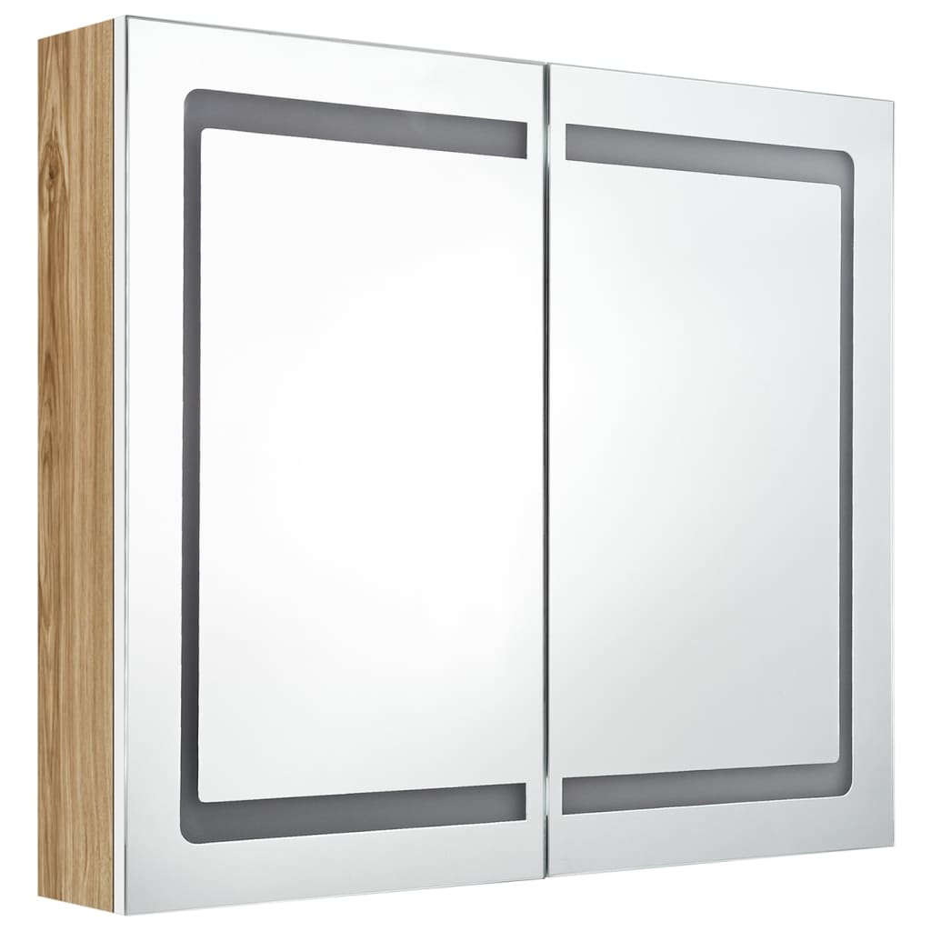 Thumbnail - vidaXL LED-Spiegelschrank fürs Bad Weiß und Eichen-Optik 80x12x68 cm