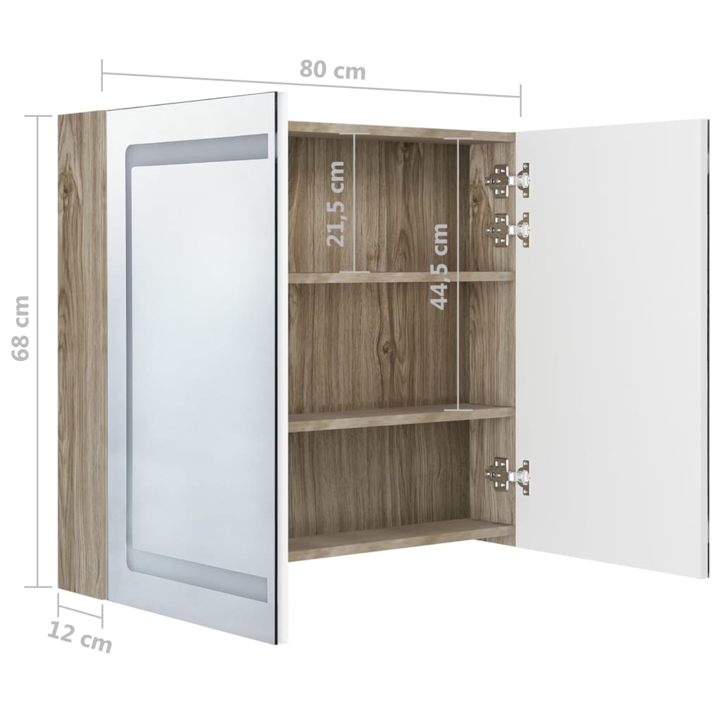 LED koupelnová skříňka se zrcadlem bílá a dub 80 x 12 x 68 cm