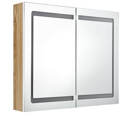 vidaXL Καθρέφτης Μπάνιου με Ντουλάπι & LED Λευκό και Δρυς 80x12x68 εκ.