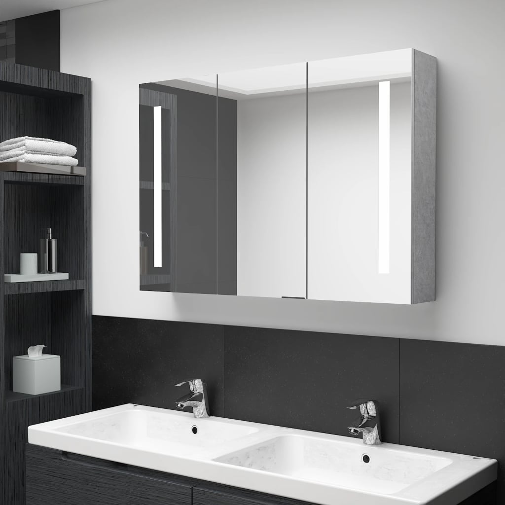Poza vidaXL Dulap de baie cu oglinda si LED, gri beton, 89x14x62 cm
