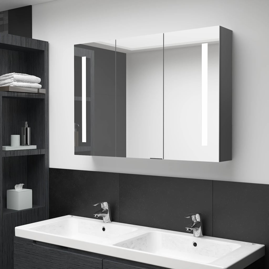 vidaXL Dulap de baie cu oglindă și LED, gri, 89x14x62 cm vidaXL