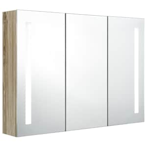 vidaXL LED vannitoa peegelkapp, 89 x 14 x 62 cm, tamm