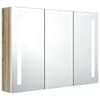 vidaXL LED vannitoa peegelkapp, 89 x 14 x 62 cm, valge ja tamm