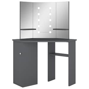 vidaXL nurga tualettlaud LED-tulega, hall, 111 x 54 x 141,5 cm