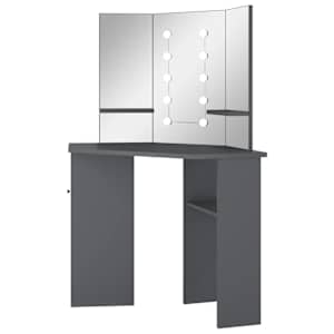 Rohový toaletní stolek s LED světlem šedý 111 x 54 x 141,5 cm - obrázek 4
