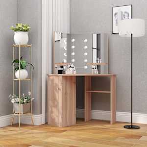 Rohový toaletní stolek s LED světlem dub 111 x 54 x 141,5 cm - obrázek 1