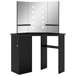 vidaXL nurga tualettlaud LED-tulega, must, 111 x 54 x 141,5 cm