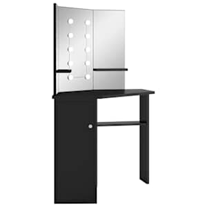 Rohový toaletní stolek s LED světlem černý 111 x 54 x 141,5 cm - obrázek 3