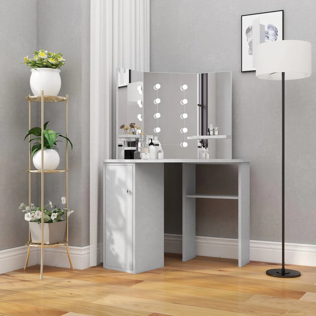 Corner Dressing Table Makeup Vanity Table 111cm length With 3 Mirrors 5  drawers and stool (White) | DIY at B&Q