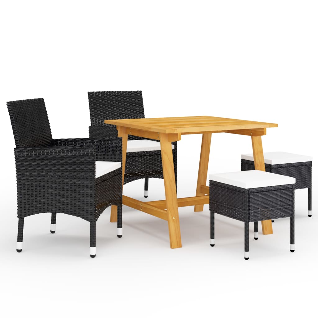 Zestaw jadalniany ogrodowy - stół + krzesła + stołki (88x88x74cm), kolor czarny, poduszki kremowe