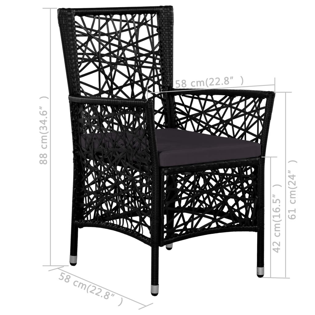 Set mobilier de grădină, 3 piese, negru