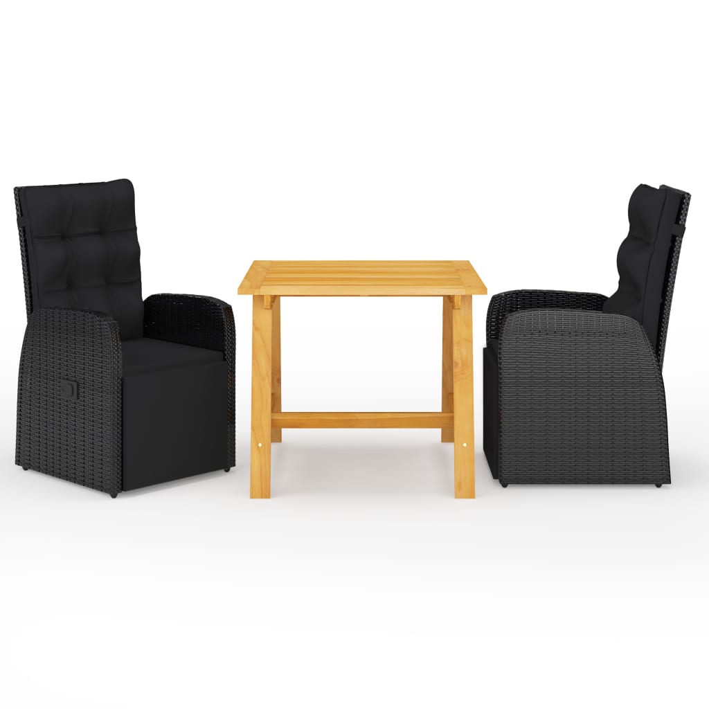 vidaXL Set mobilier de grădină, 3 piese, negru