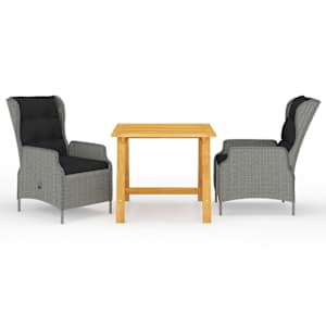 Vrtna jedilna garnitura 3-delna svetlo siva