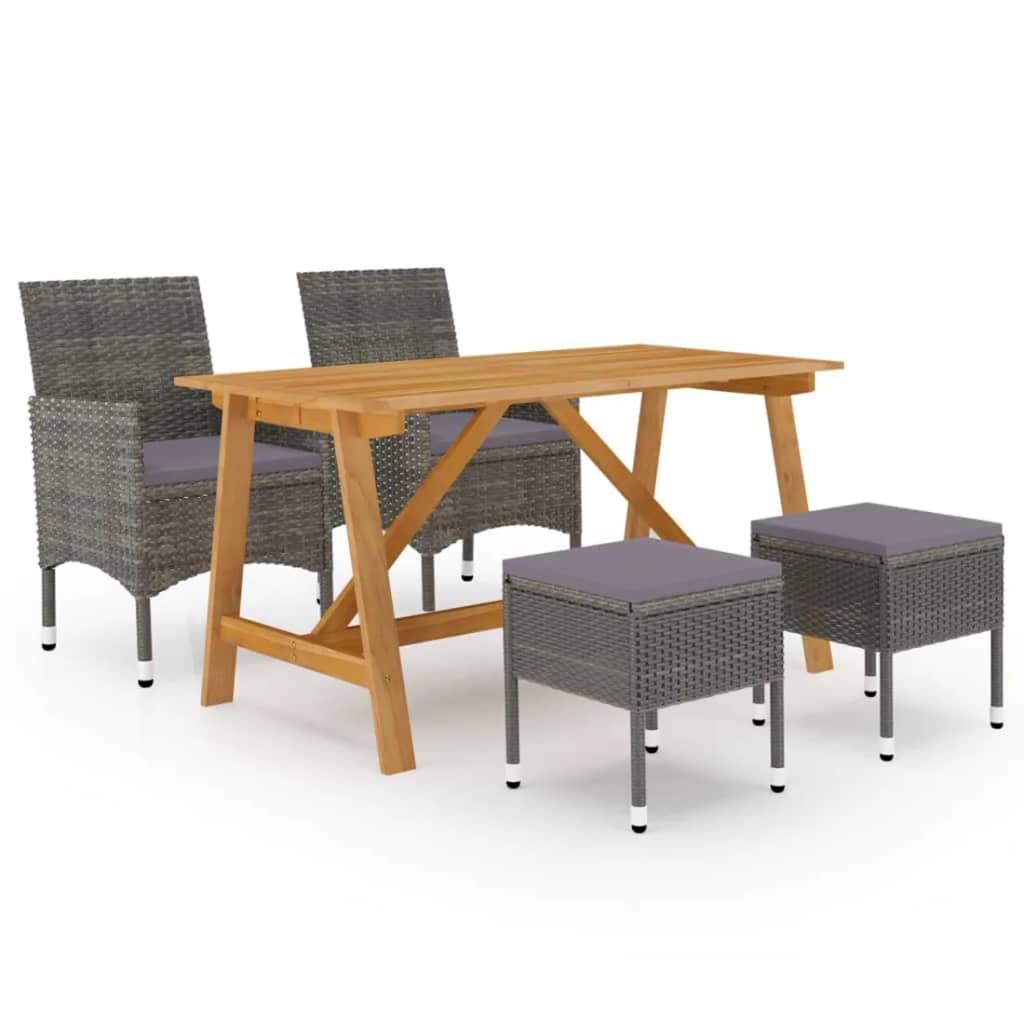 Zestaw jadalniany do ogrodu - stół + krzesła + stołki (140x70x73,5 cm) - szary