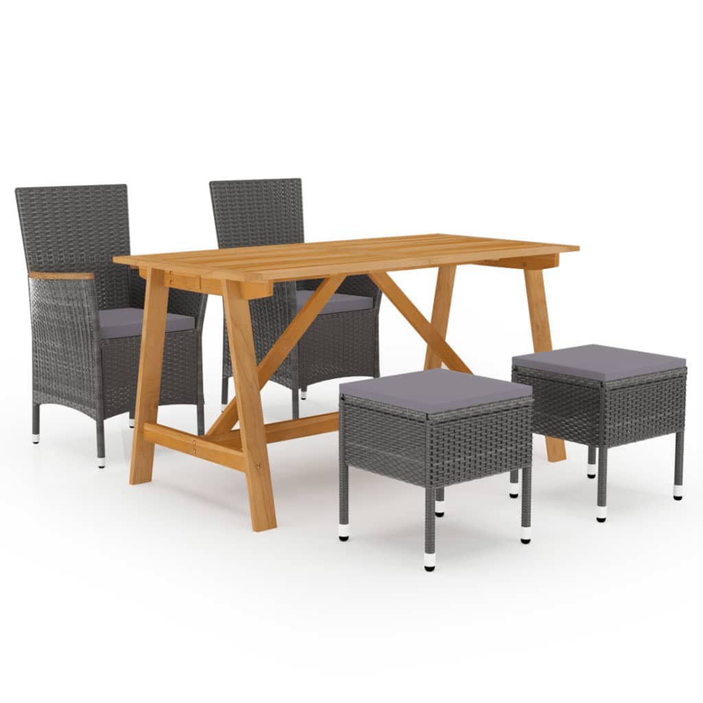 Zestaw jadalniany do ogrodu - stół + 4 krzesła + 2 stołki (140x70x73,5 cm) - drewno akacjowe - szary