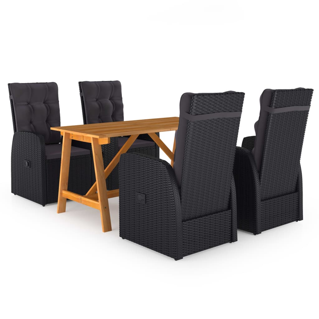 Conjunto de Jantar Exterior  5 Peças (Preto - Rattan - 140x70x73,5 cm)