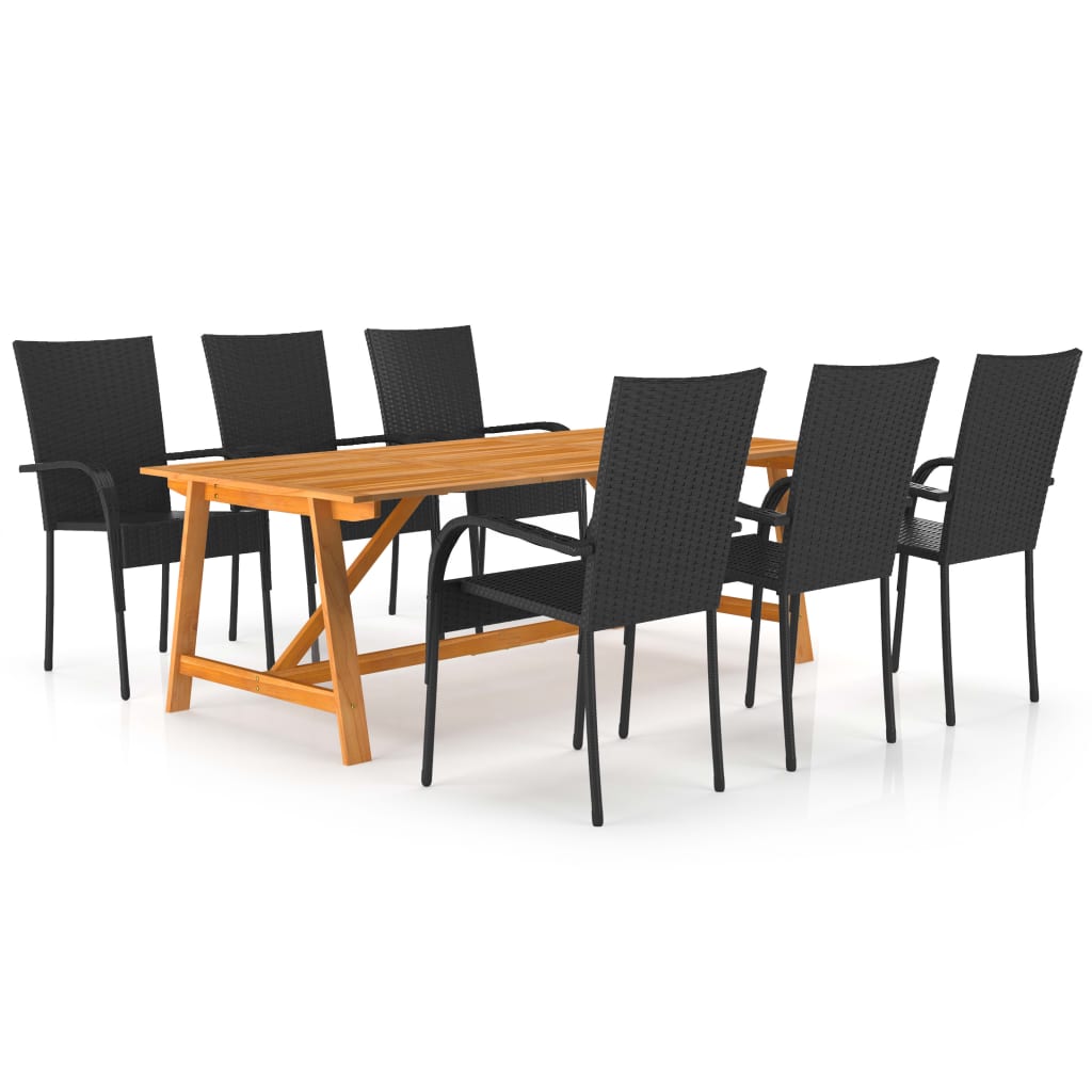 vidaXL Set mobilier de grădină, 7 piese, negru