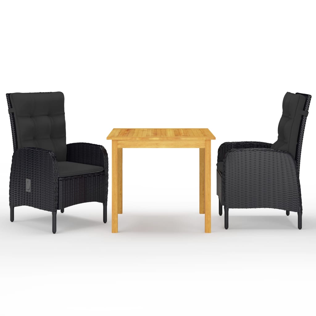 vidaXL Set mobilier de grădină, 3 piese, negru