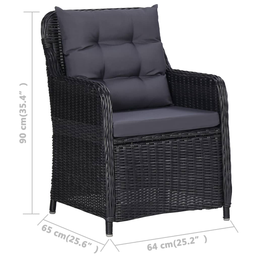 Zestaw jadalniany do ogrodu: Stół 150x90x74 cm + 4 krzesła czarne z poduszkami