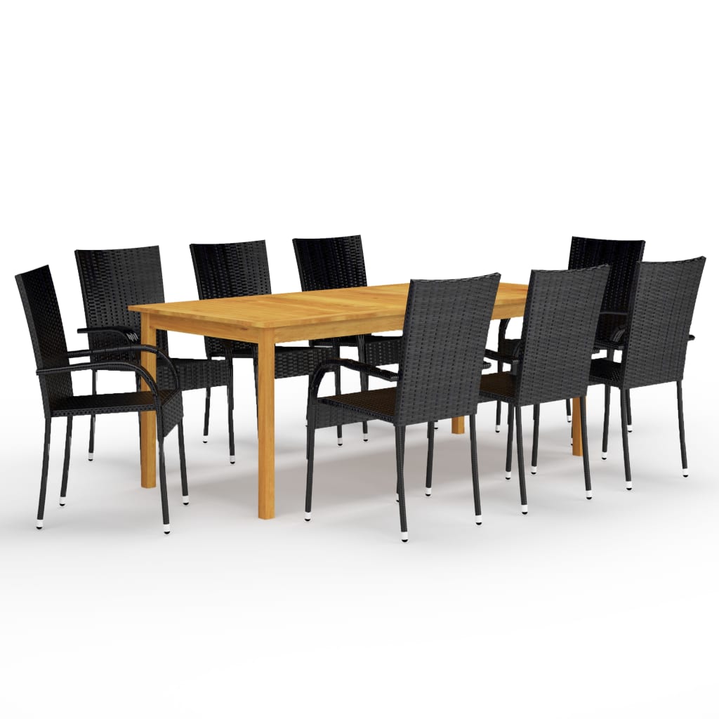 vidaXL Set mobilier de grădină, 9 piese, negru