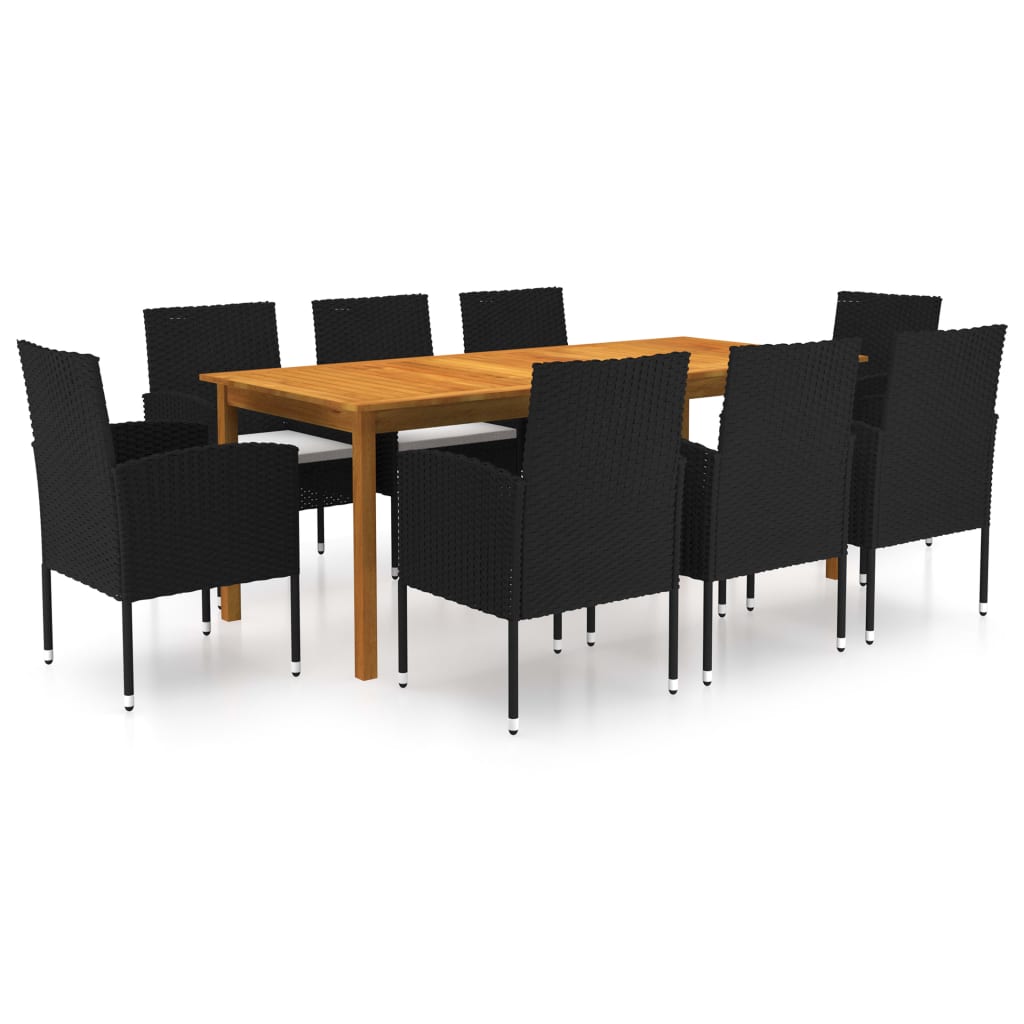 vidaXL Set mobilier de grădină, 9 piese, negru