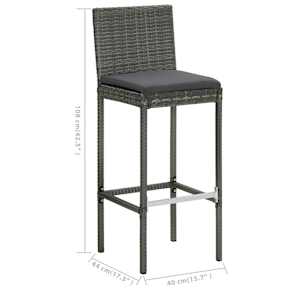 3dílný zahradní barový set s poduškami šedý - obrázek 12