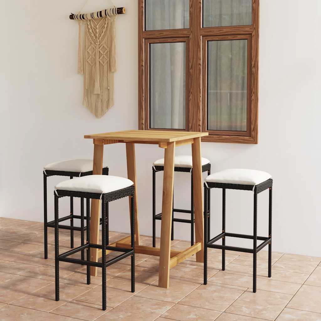 vidaXL Set mobilier bar de grădină cu perne, 5 piese, negru