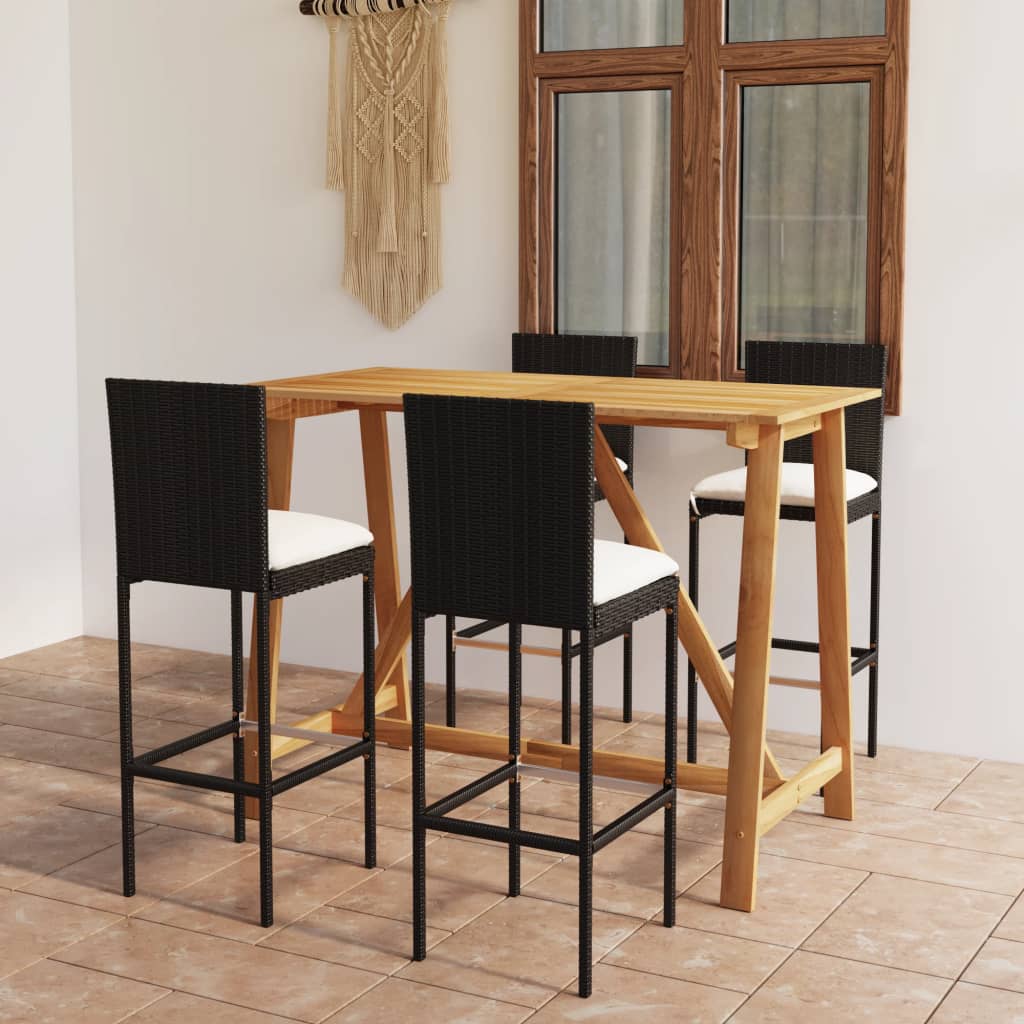 vidaXL Set mobilier bar de grădină cu perne, 5 piese, negru