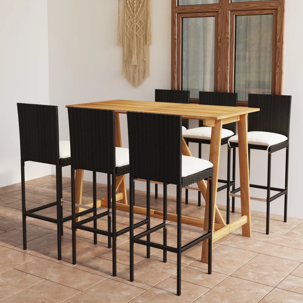 vidaXL Set mobilier bar de grădină cu perne, 7 piese, negru