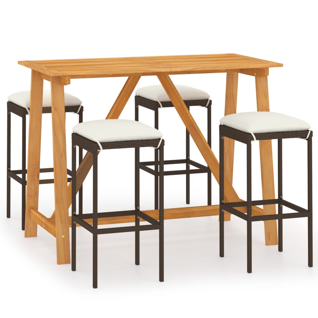 vidaXL Set mobilier de bar de gradină cu perne , 5 piese , maro vidaXL