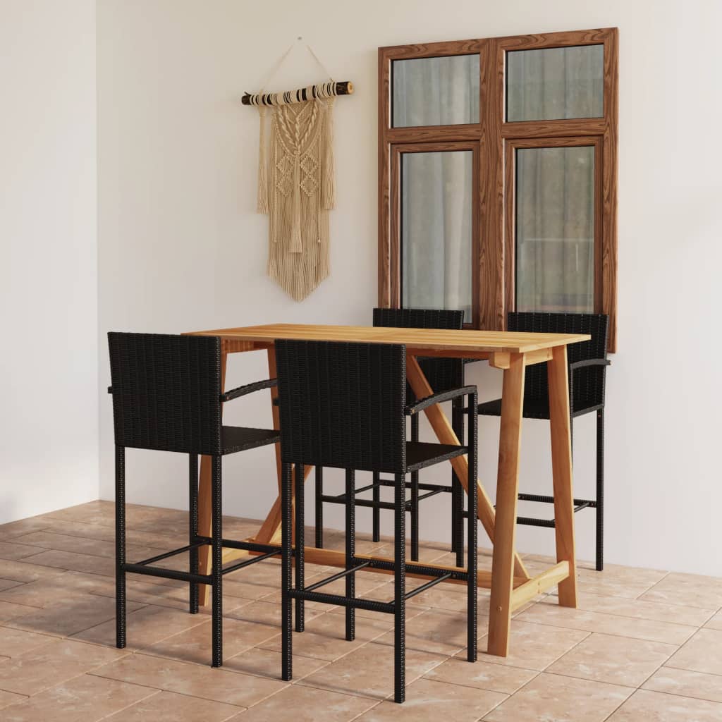 vidaXL Set mobilier bar de gradină, 5 piese, negru