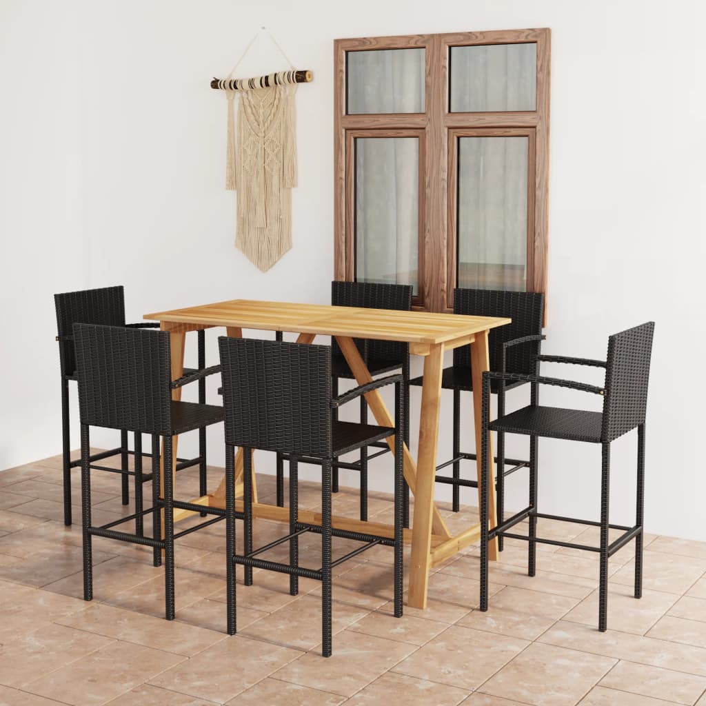 vidaXL Set mobilier bar de grădină, 7 piese, negru